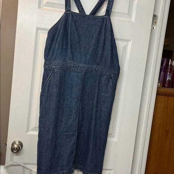 Universal Thread Dark Indigo Denim Overall Dress - Picture 2 of 5